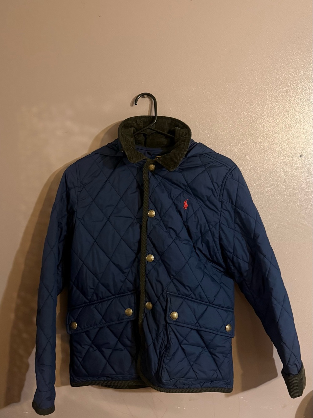 Polo-Style Quilted Navy boys  Jacket with Contrast Corduroy Collar